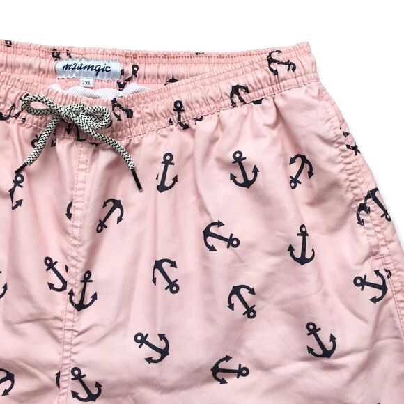 🔃Maamgic Anchor Print Men’s Pink Board Shorts Swim Trunks - Picture 3 of 6